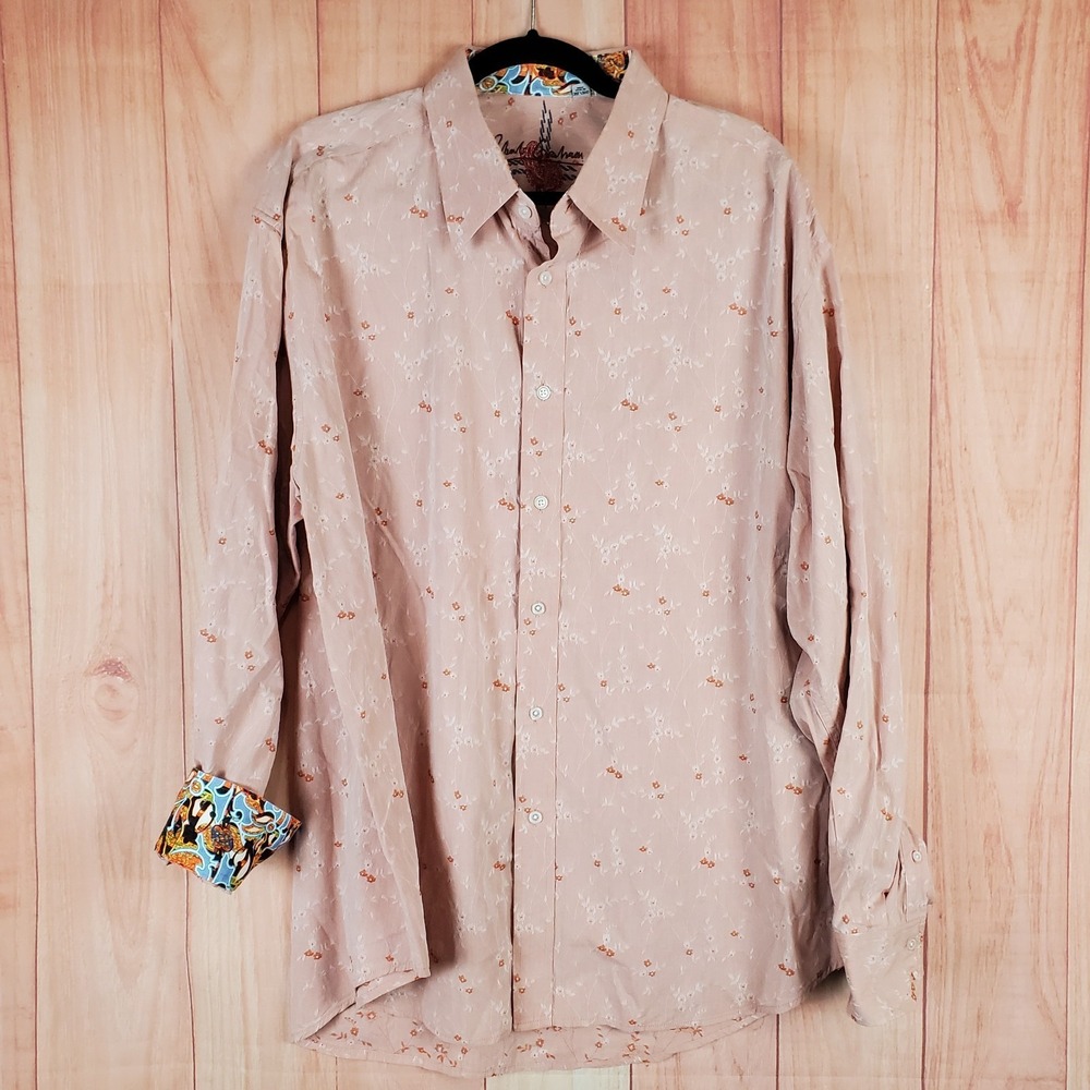Robert Graham Mens Shirt 3XL Orange Cotton Floral Print Long Sleeve Button Up